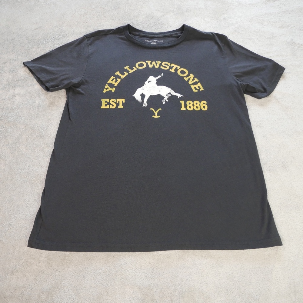 Yellowstone Est 1886 Mens Large Black Yellow Graphic Streetwear T-Shirt Unisex